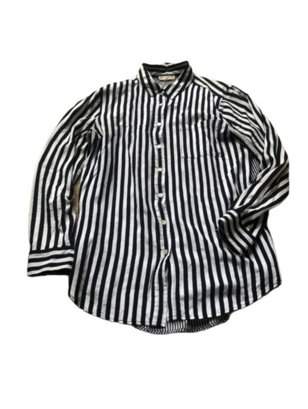 Jane and Delancey Black and White Vertical Striped Button-Up Shirt
